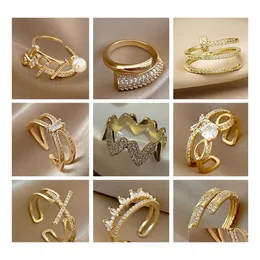 Pierścienie zespołu sier złoty geometryczny flash diamentowy otwartego pierścienia moda palec wskazujący palec damski damski biżuteria prezent upuszczony dostawa dh6lj