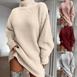 Camisetas femininas 2023 Moda de inverno Turtleneck de tamanho grande malha de outono de manga comprida de manga comprida elegante mini roupas de vestido mulheres suéter feminino