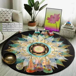 Carpets Sri Yantra Round Rug Reiki Mandala Yoga Buddhist Meditation Mat Thick Fitness Sports Gym Carpet Spiritual Singing Bowl Pad 100CM