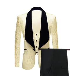 Herrenanzüge Blazer Kostüm Homme Mariage 2023 Bräutigam Männer Anzug Slim Fit Groomsmen Champagner Hochzeit Party für Smoking Jacke Hosen Weste Schleife