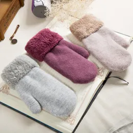 Fem fingrarhandskar Mittens Korean version Paret Winter Cute Warming Velvet Riding Students Wool Gloves1