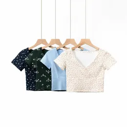 Women's T Shirts Brandy Tops Shirt 2023 Summer Tee Short Sleeve V Neck Cute Floral Melville For Girls Basic Crop Top Women T-Sh