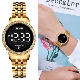 Armbandsur Touch Screen Women's Watch Diamond Ladies Electronic Wrist Clock rostfritt stål Strap Date Led Digital 1669
