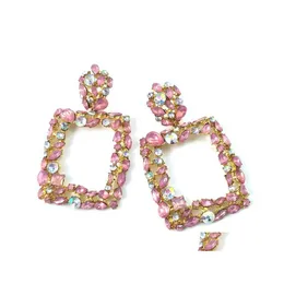 Ciondola il lampadario Arrivo Colorf Cristalli Orecchini quadrati in metallo Accessori per gioielli con strass moda di alta qualità per le donne intere Dhua9