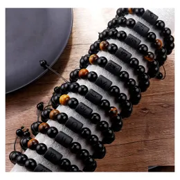 Link Chain 12 Constellation Par Armband Black Tiger Natural Stone Armband f￶r kvinnor M￤n fl￤tade Reiki -p￤rlor Charm smycken DRO DHD2V