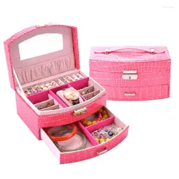 Schmuckbeutel, verspiegelt, quadratisch, Organizer-Box, zwei Schichten, für Ohrringe, Ringe, Halsketten, Aufbewahrungskoffer, PU-Leder, Display-Halter, Damen-Geschenk