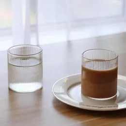 Vinglas Glasskopp japansk stil kreativ kaffe mugg vertikala ränder transparent kawaii kaffevaror värme resistent hållbar latte