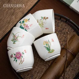 Koppar tefat Chanshova kinesisk stil 170 ml on-glaserade målade blommor keramiska teacup vitt porslin stort te för hem och kontor H071