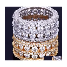 Z bocznymi kamieniami męski hip -hop lodowane pierścienie moda złota biżuteria na obrączkę Wysokiej jakości Diamond 3424 Q2 Drop dostawa dhjyf