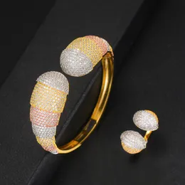 Halsbandörhängen set Godki Luxury Dubai Bridal Bangle Ring Set Trendy Zircon CZ Wedding Jewelry for Women Arets de Mujer Modernos 2023