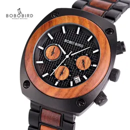 Wristwatches Relojes Hombre BOBO BIRD Wood Watch Men Stopwatch Chronograph Show Date Wooden Quartz Wristwatch Custom Logo DropshipppingWrist