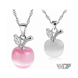 Anhänger Halsketten Hohe Qualität Opal Stein Halskette Rosa Weiß Apfel Mondstein Charme Sier Kette Für Frauen Damen Modeschmuck In B Dhkbx