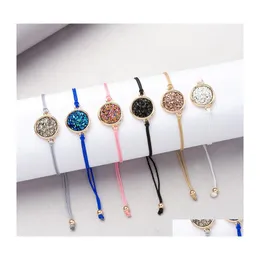 Charm Bilezikler Moda Druzy Kadınlar için Druzy Şifa Kristal Taş İp ip zincirleri Çarpı Bangle Kadın Diy Takı Hediye Damla Teslimat Dhlrs