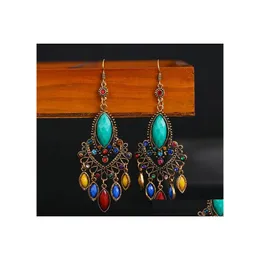 Stud Bohemian Fashion Jewelry Vintage ￶rh￤ngen Kvinnor Colorf Rhinstone Hollowout Damle Drop Delivery DHGTF