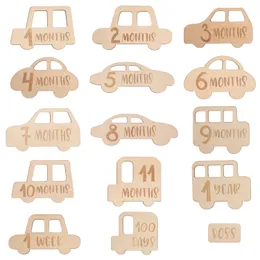 Keepsakes Wooden Baby Milestone Card For born Baby Pography Engraved Age Milestone Wood Card Month Sticker born Gifts 230114