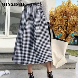 Jupes printemps femmes jupe 2023 Modis Vintage Plaid a-ligne Midi Tartan bureau Faldas grande taille ceinture décontracté à carreaux dames