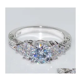 Pierścionki ślubne Modna Sier Sier Kolor zaangażowanie dla kobiet biały cyrkon kryształowy pierścień rocznica biżuterii ślubnej 20220225 Drop dostawę DH8UW