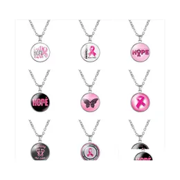 Anhänger Halsketten 12 Stile Brustkrebs-Bewusstsein für Frauen Rosa Band Glas Glaube Hoffnung Heilung Glauben Modeschmuck Geschenk Drop De Dhftb