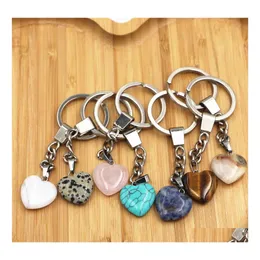 Konst och hantverk Natural Stone Keychain Heart Form smycken Bil Nyckel Tillbehör Väska Ringar för kvinnor Män Drop Delivery Home Garden DHSW7