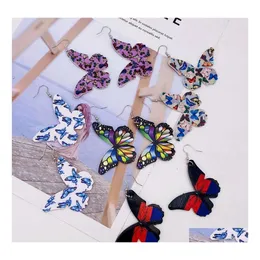 Dangle Chandelier Fashion Designer Pu Leather Earrings Colorf Butterfly Pattern Double Side Printed Hook For Women Summer Jewelry Dh0Ty