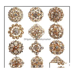 Pinos broches pinos jóias 24pcs Crystal Rhinestones Broche de ouro de noiva para kits de buquê de casamento DIY Drop entrega 2021 dh9lo