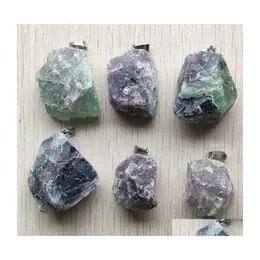 Pendant Necklaces Fashion Natural Colorfl Fluorite Stone Irregar Pendants For Jewelry Accessories Making 6Pcs/Lot Wholesale Drop Deli Dhzbg