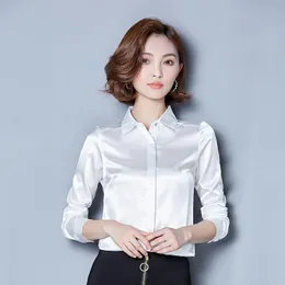 Women's Blouses & Shirts 2023 Plus Size S-3XL Womens Silk Long Sleeve Turn-Down Collar Ladies Office Work Elegant Female Top High Quality To