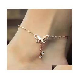 Anklets Butterfly wisiorek dla kobiet letnia joga noga plażowa bransoletka bransoletka ręcznie robione różowe złoto sier biżuteria mody dr dhmiz