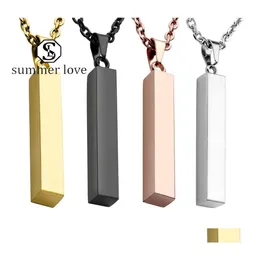 Pendentif Colliers Acier inoxydable Bar Charm Déclaration Pendentifs Collier Hip Hop Or Rose Sier Solide Bijoux Vierges Pour Hommes Drop Deliv Dh80L