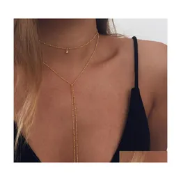 Pendant Necklaces Simple Gold Sier Color Chain Choker Necklace Long Beads Tassel Chocker For Women Collar Collier Ras Du Cou Drop De Dhxeb