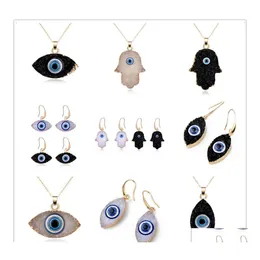 Kunst und Handwerk Einfache Evil Eye Druzy Drusy Anhänger Ohrringe Halskette Frauen Harz Nachahmung Naturstein Für Schmuck Drop Lieferung DHCPC