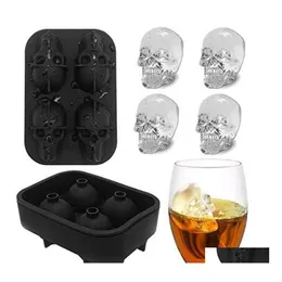 Pişirme Kalıpları Modlar Yemek ICE Cube Tepsi 3D SKL Sile Kalıp 4Cavity DIY Maker Ev Kullanın Serin Viski Şarap Mutfak Araçları Puding Cre DHTBV