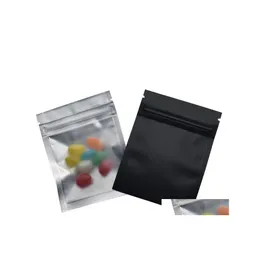 Sacchetti da imballaggio 100 Pz/lotto 7.5X10 Cm Nero Opaco / Trasparente Cerniera Frontale Richiudibile Chiusura con Zip Foglio di Alluminio Sacchetto di Plastica Alimenti Drogheria Mylar D Dhpiz