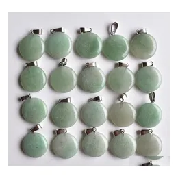 Arts And Crafts Natural Stone Charms Round Shape Pendant Green Aventurin Pendants Chakras Gem Fit Diy Earrings Necklace Making Assor Dh9Zd