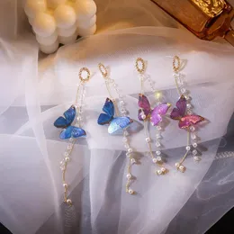 Dangle Earrings Acrylic Imitation Butterfly Women Fairy Pearl Crystal Tassels Long Statement Jewelry Brincos & Chandelier