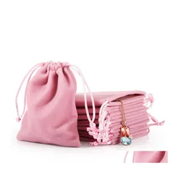 Smycken påsar väskor veet dstring cord gåva rosa isgrå dammsäker kosmetisk förvaring hantverk förpackningspåpa för butik detaljhandels ot1fv