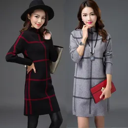 Kvinnors tröjor Autumn Women Pullovers Winter Warm Long Sleeve Casual Sticked Sweater Dresses Vestidos R1060 Women's