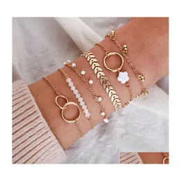 Link Chain Bohemian Gold Tassel Link Bracelets For Women Boho Jewelry Geometric Leaves Beads Layered Hand Charm Bracelet Set Bk Who Dhuqa