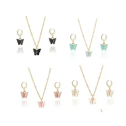 Earrings Necklace Cute Acrylic Butterfly Pendant Necklaces Combination Jewelry Set Sweet Style Alloy Chain Drop Delivery Sets Ot2Z7