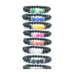 Artes e Ofícios Colorf Envelhecido 8Mm Chakras Black Lava Stone Beads Pulseiras Faça Você Mesmo Óleo Essencial Difusor Pulseira Stretch Jóia Ioga Dhdi6