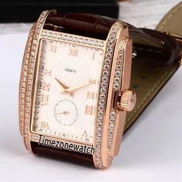 Новый Gondolo 5124J-001 Розовый золотой корпус алмаз Безуминный белый циферблат Автоматические мужские часы коричневые кожа