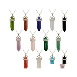 Pendant Necklaces Luxury Natural Stone Crystal Quartz Healing Hexagonal Prism Point Agate Turquoise Opal Jasper For Jewelry Drop Del Dhjju