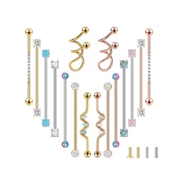 Studörhängen ZS 14G 38mm Industrial Piercing Earring for Girl Women rostfritt stål Lång öronstänger Kristallbrosk smycken Drop de Dhynj