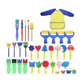 Malowanie dostaw 31PC/zestaw gąbek do farby dla dzieci Małe zabawne pędzle z wodoodpornym fartuchem wczesne zabawki XBJK2207 Drop Deli Dhblx