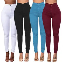 Women's Jeans Denim Black Waisted Women Skinny Leggings White Pants High Waist Stretch Pencil Trousers Plus Size