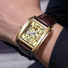 Wristwatches Fashion Rectangle Watches Men CHENXI Luxury Gold Skeleton Automatic Mechanical Reloj HombreWristwatches