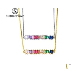 Pendant Necklaces Cz Rainbow Pendants Necklace Bracelet For Woman Mticolored Zircon Long Chain Copper Jewelry Gift Drop Delivery Dhax7