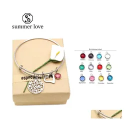 Braccialetto di alta qualità in acciaio inossidabile Birthstone cuore ciondolo ciondolo braccialetto per mamma filo espandibile gioielli moda donna regalo con Dhxth