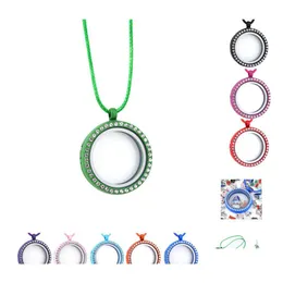 Collane con ciondolo Medaglioni galleggianti Collana Apertura Living Magnetic Glass Crystal Locket Charm Corda di cera Catena in pelle per le donne Fash Dhdmu