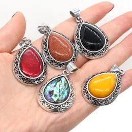 Pendant Necklaces Natural Rose Quartzs Malachites Water Drop Shaped Agates Stone Charms For Making Women Jewelry 24x40mm